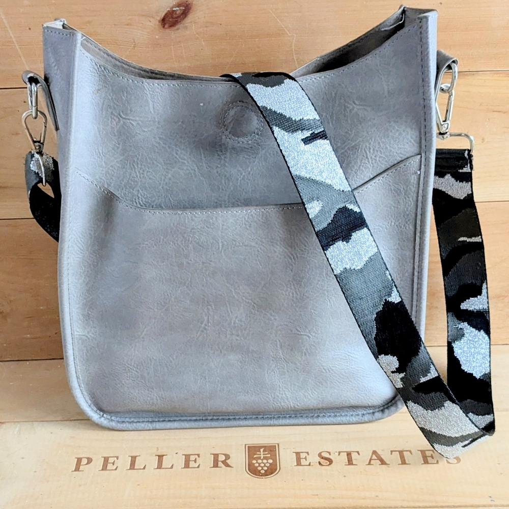 Vegan Leather Crossbody Bag with Camo Strap - Picture 2 of 9